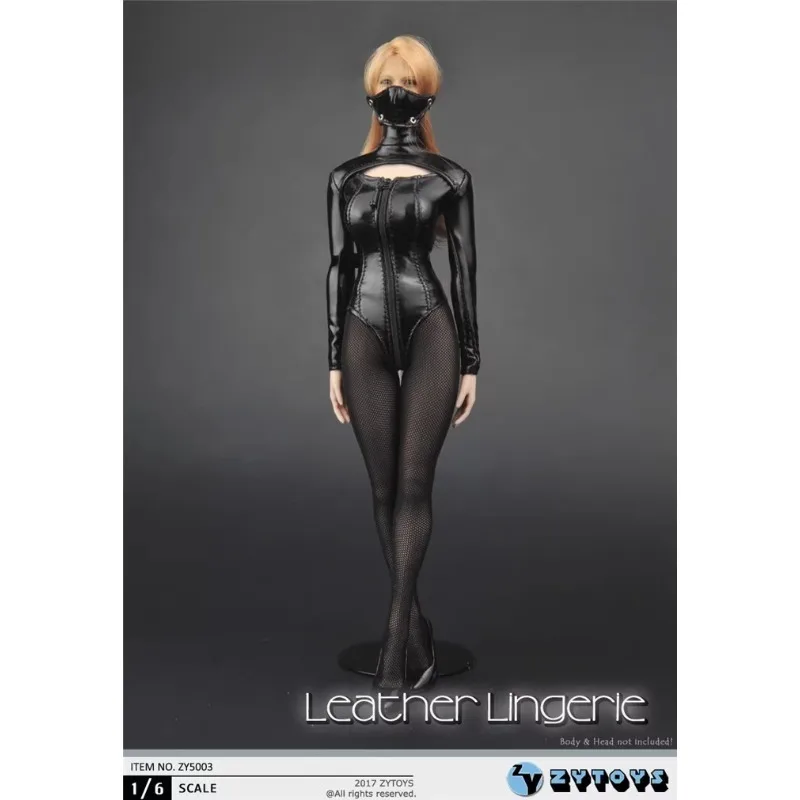 ZYTOYS ZY5003 Scala 1/6 Vestiti per bambole femminili Pu Pelle Collo alto Cerniera Body con maschera Abito nero per 12 "Tbl Ph Body