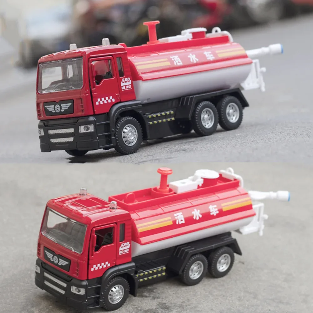 Modèle de camion d'arrosage, jouets de voiture en alliage moulé sous pression, véhicule d'ingénierie, pneu en caoutchouc, son et lumière, jouet de traction, cadeau d'anniversaire pour enfant
