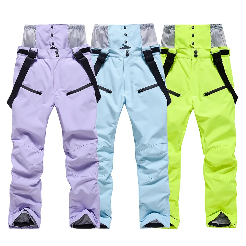 New Fashion Ski Pants Men Women Windproof Waterproof Snow Trousers Winter Snowboarding Suspender Pants with Waist Protection