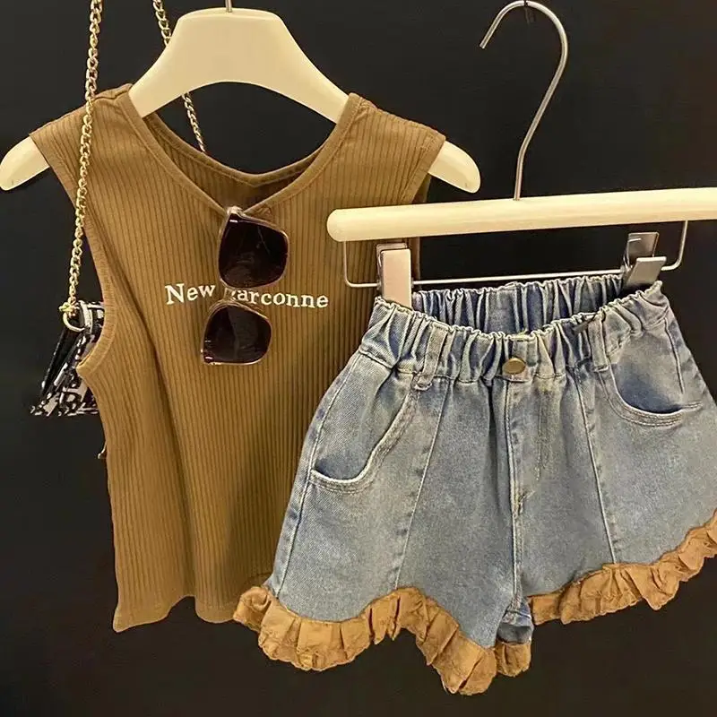 

2025 Girls' Sets Summer Two-piece Set Letter Vest Short Baby Girl Outfit Set Baby Girl Clothes Set