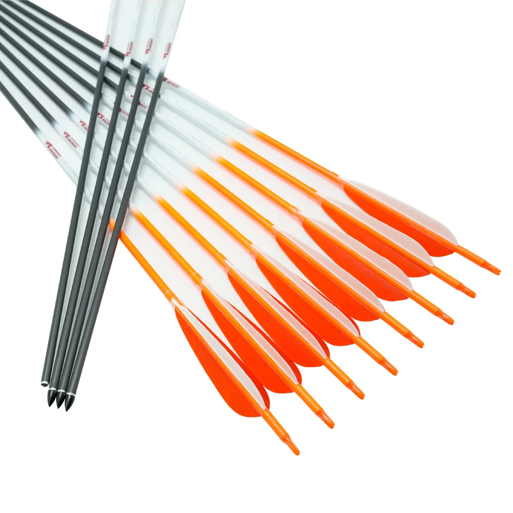 Linkboy-Archery Carbon Arrows, Recurve Bow, Compound Bow, Hunting, Spine300-800, ID6.2mm, 5Inch Turkey Feather, 75gr Tips, 6Pcs