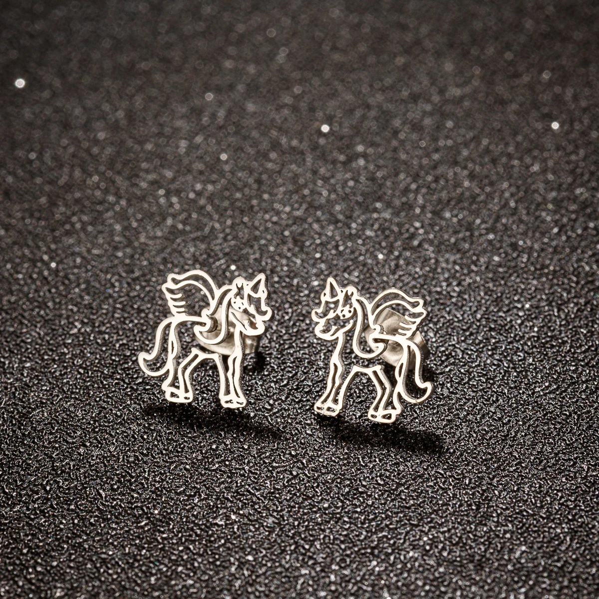 1 Pair Stainless Steel Gothic Unicorn Horse Earrings Punk Jewelry Animal Stud Earrings Kawaii earrings