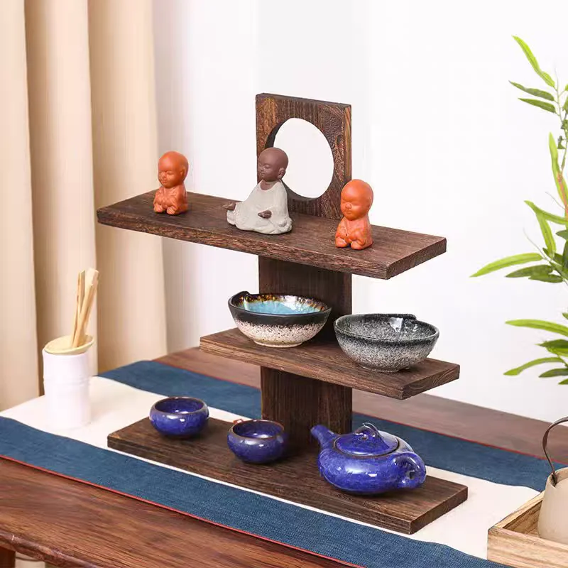 

Стеллаж для хранения Duobao Pavilion Display Rack Настольный чайный сервиз из цельного дерева Чайная стойка Украшение Чайник Предметы домашнего обихода