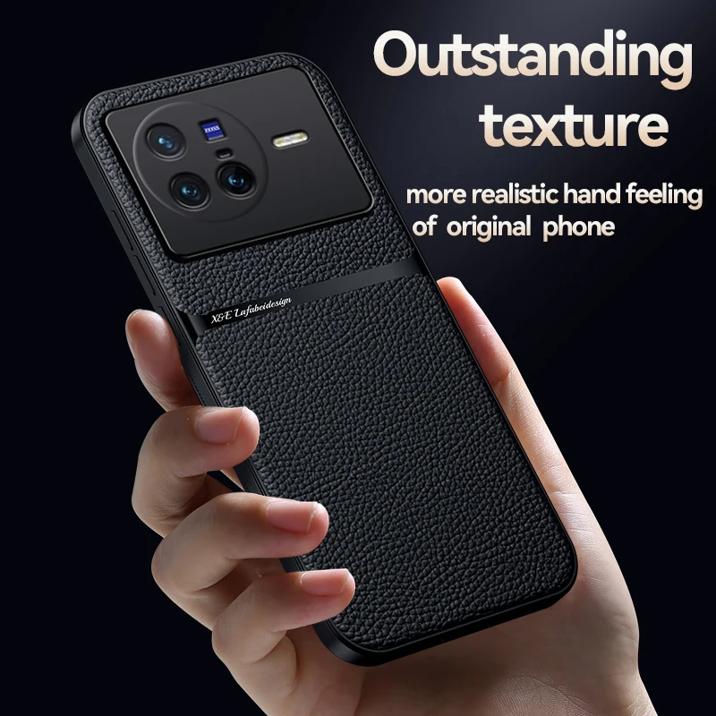 For VIVO X80 Case Leather With Metal Plate Phone Case For ViVO X80 X 80 X80 Magnetic Car Holder Shockproof Back Cover