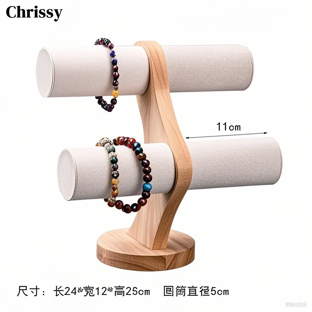 

Double Layer Solid Wood Display Rack Women'S Bracelet Display Stand Dark Green Black Beige Jewelry Display Rack