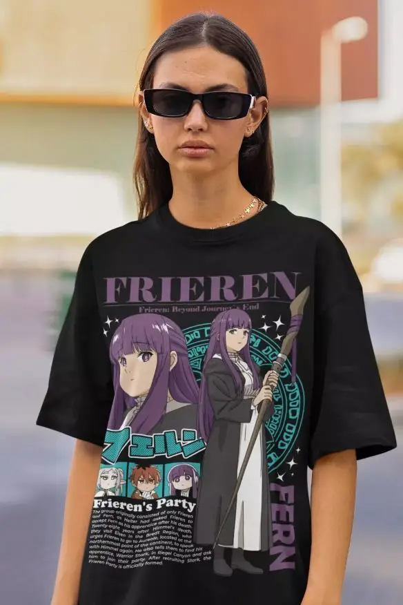 Frieren T-Shirt Beyond Journey's End Fern Stark Girl Anime Gifts Shirt All Size