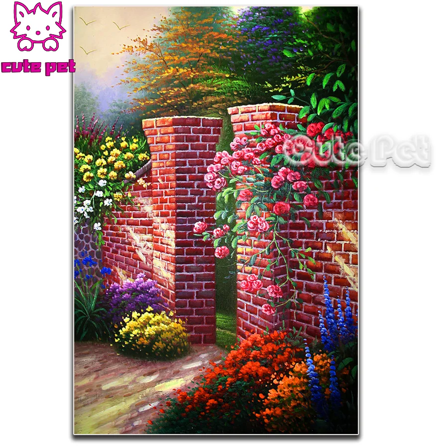 scenery New diamond embroidery Flowerbed Gate mosaic diamond paintings full square round drill Cross stitch rhinestone picture