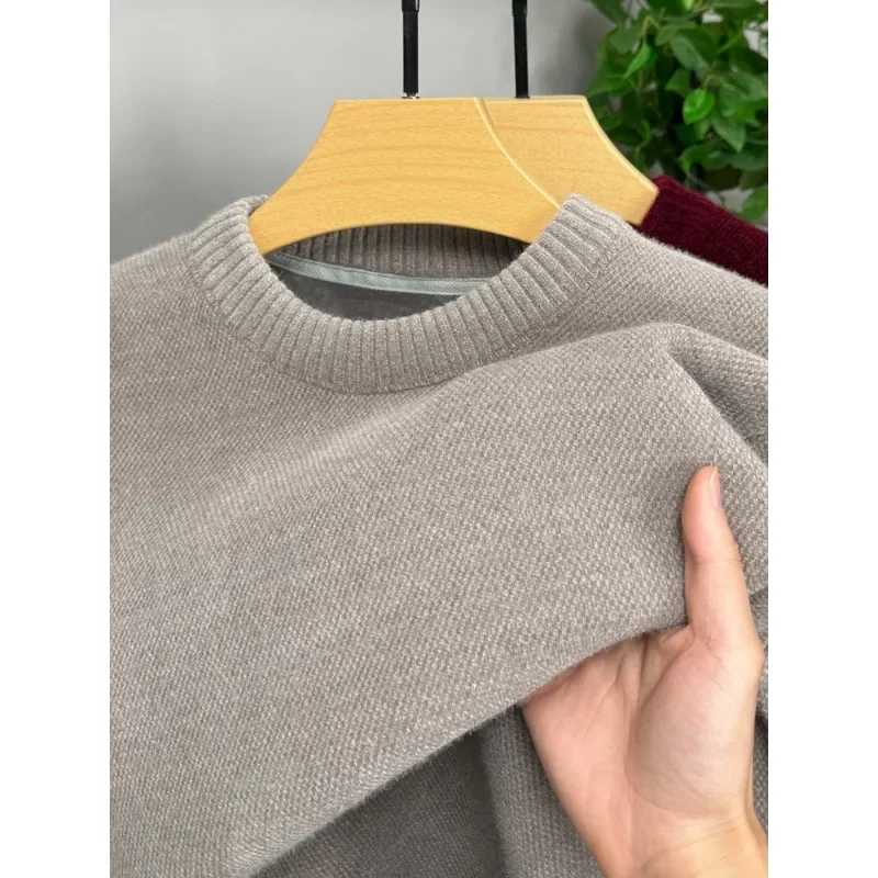 Solid Color Chenille Sweater with Plush and Thickened Round Neck Integrated Plush Pullover Bottom for Men's Winter Warm Clothing