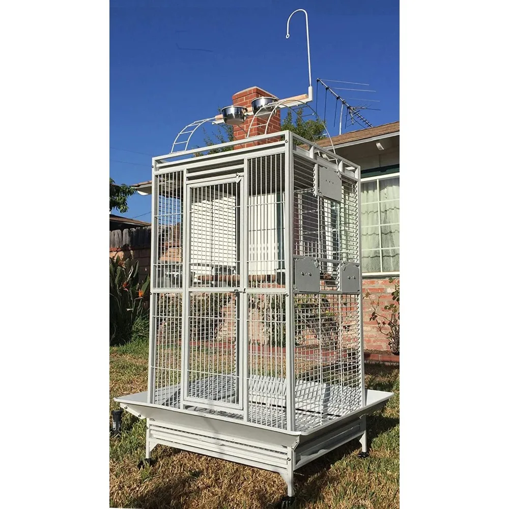 Large Double Ladders Open Play Top Wrought Iron Bird Parrot Parakeet Finch Macaw Cockatoo Cage, Include Seed Guard and Toy Hook