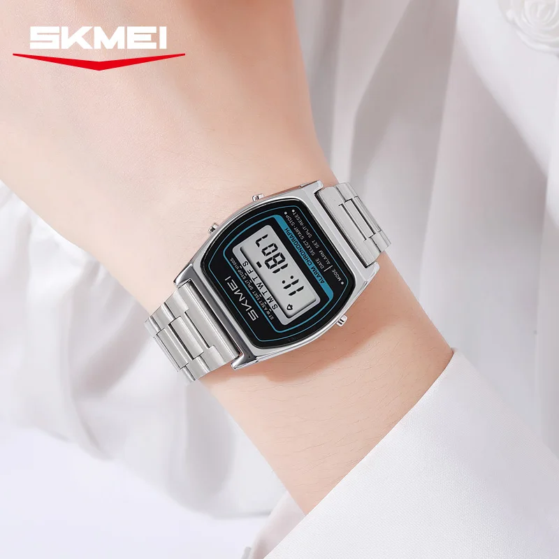 SKMEI 2590 Watch for Men and Women Stainless Steel Strap Outdoor Sports Student Watch Timing Multi Functional Compact Electronic