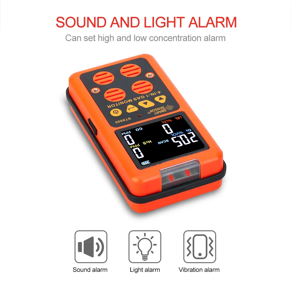 SMART SENSOR 4 in 1 Multi Gas Detector Gas Monitor Oxygen O2 Hydrogen Sulfide H2S Carbon Monoxide CO Combustible Gas analyzer