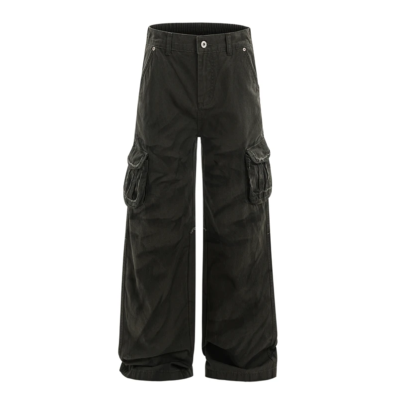 

GXFortune American Retro Loose Straight Dyeing Work Pants Men Women Multi ket Cleanfit Long Trendy Casual Pants