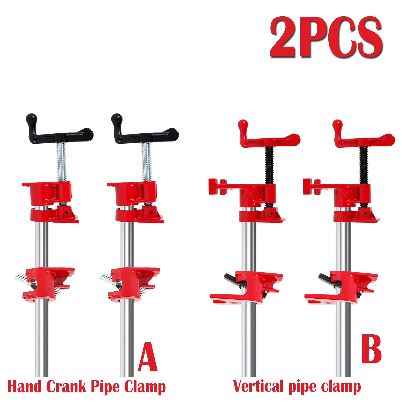 2PCS/Set 3/4” Wood Gluing Pipe Clamp Adjustable Heavy Duty Cast Iron Quick Release Pipe Clamps for Woodworking Home Improvement