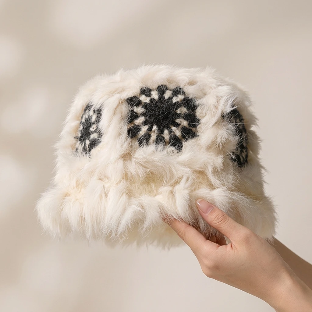 New Chinese Style Warm Hat Women's Rabbit Plush Knitted Hat For Fall Winter Warmth Tiger Head Lion-dance Design 56 To 60 Cm