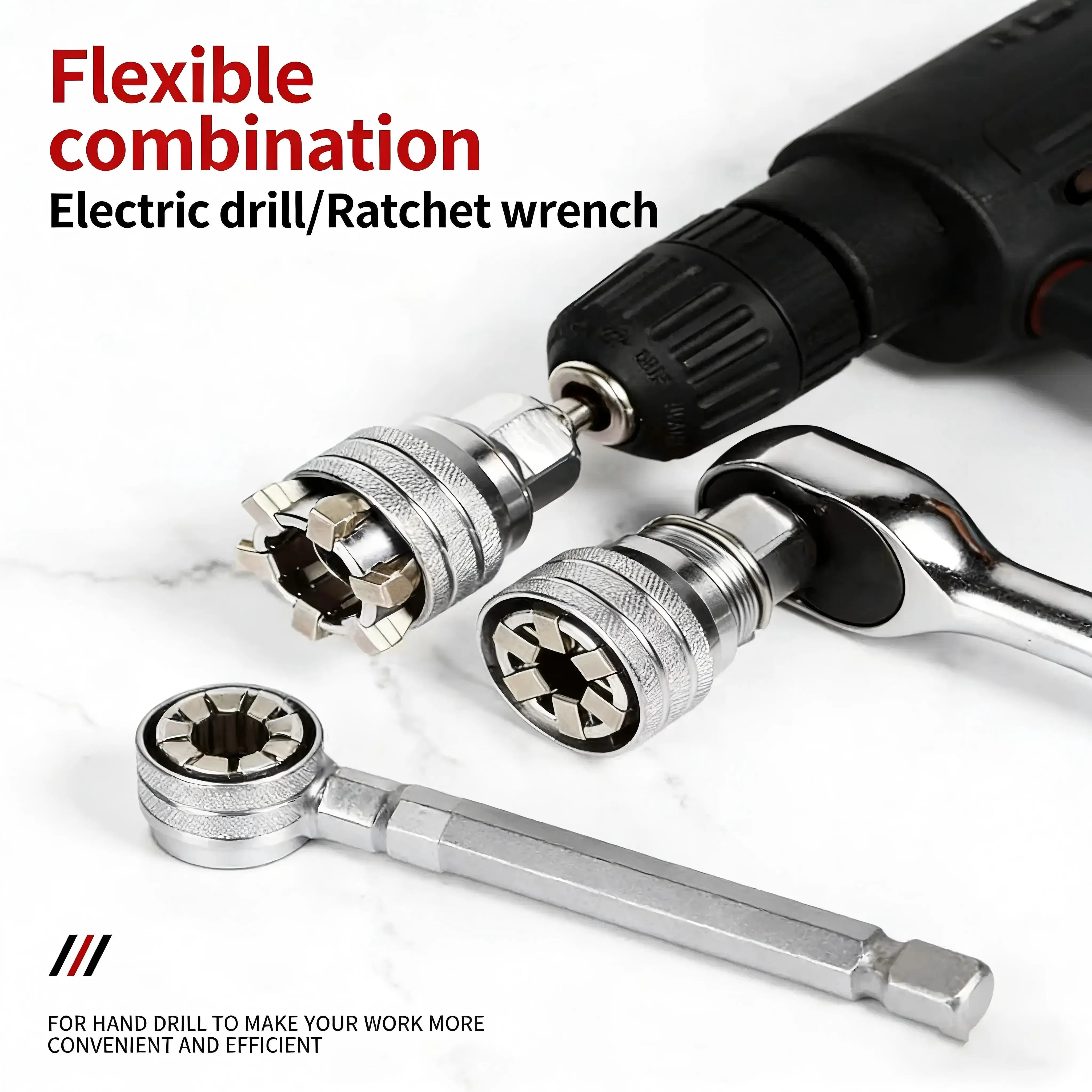 Multi-Function Universal Socket Wrench Adjustable Hand Tool for 3/8 Inch Drive Ratchet Torque Wrench Power Drill Adapter Universal Maintenance Repair Hardware Tool Practical DIY Gadget Men Fathers Day Gift view 4