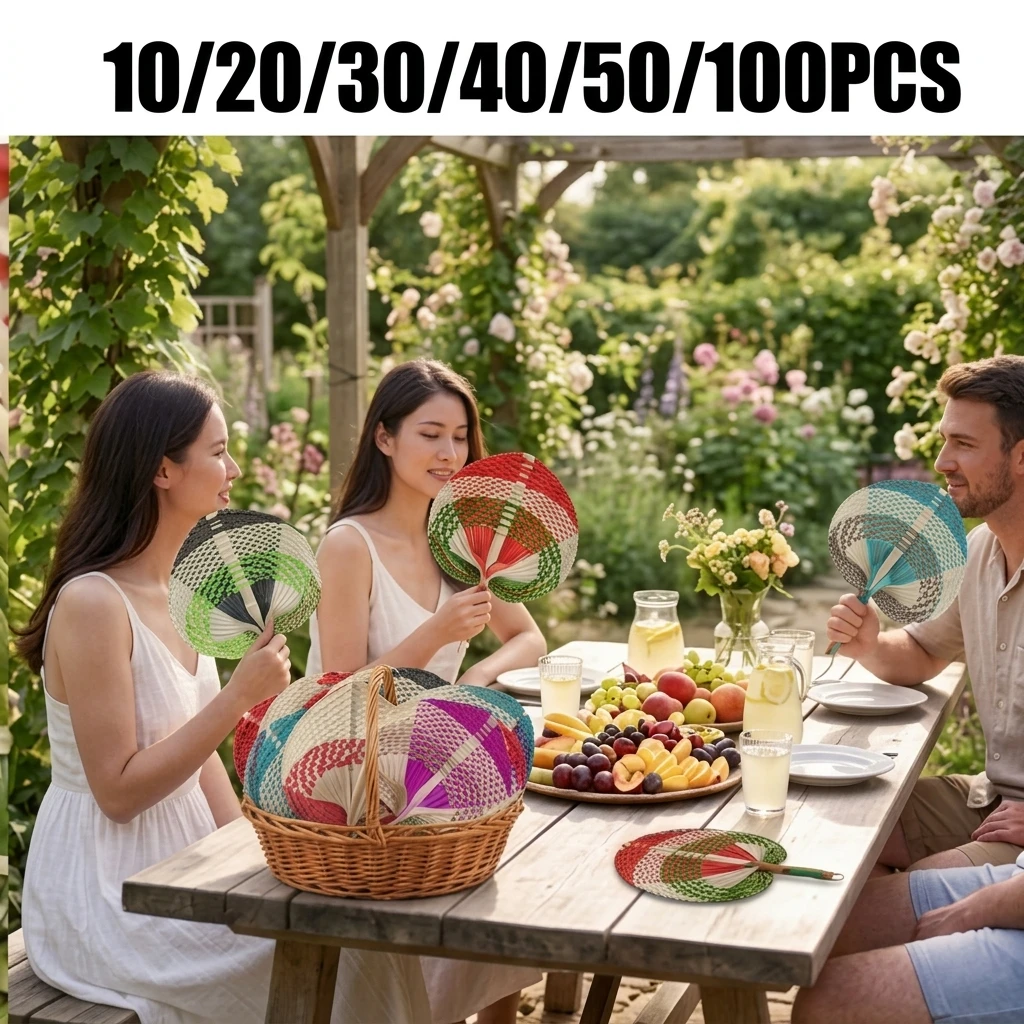 10-100Pcs Natural Handmade Rattan Palm Leaf Fan Handwoven Boho Raffia Fan for Summer Cooling Wedding Favors & Farmhouse Decor