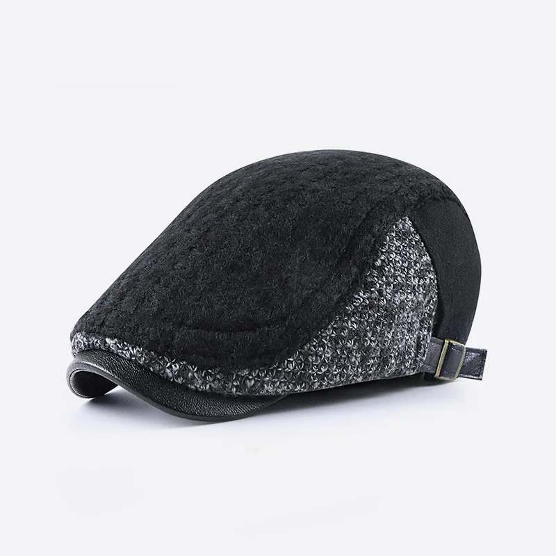 Men\'s Knitted Warm Patchwork Newsboy Hat Beret Cabbie Ivy Adjustable Buckle Gatsby Caps