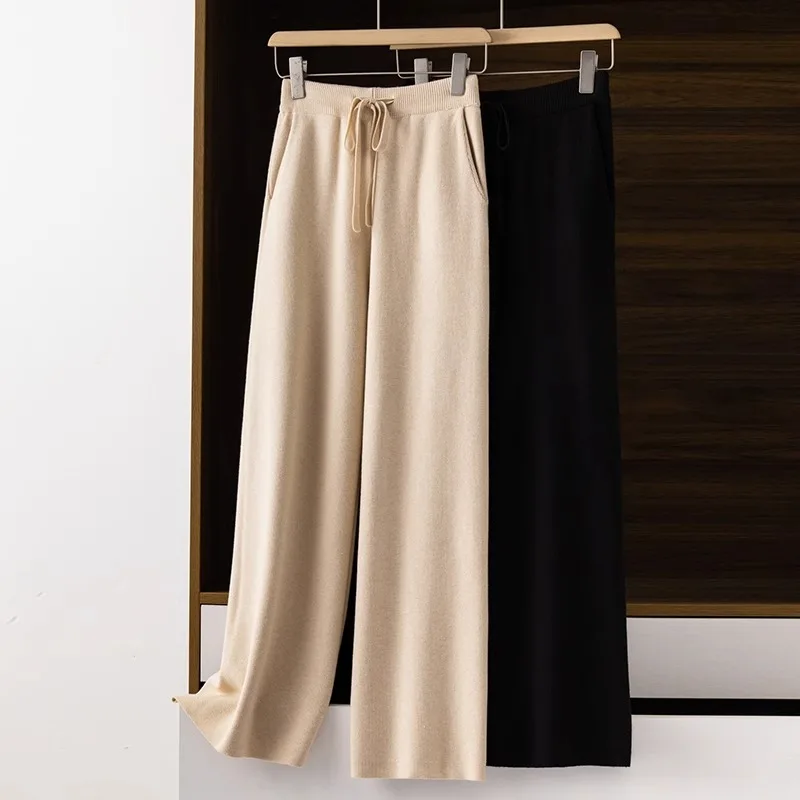 

Осень-зима 202, новые утолщенные широкие брюки с высокой талией, свободные повседневные универсальные вязаные прямые брюки, верхняя одежда