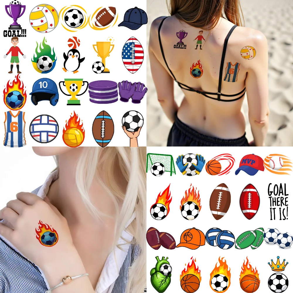 

54pcs Temporary Tattoo Soccer Ball Temporary Tattoo Stickers Basketball Trophy Waterproof Long-lasting Body Stickers For Girls