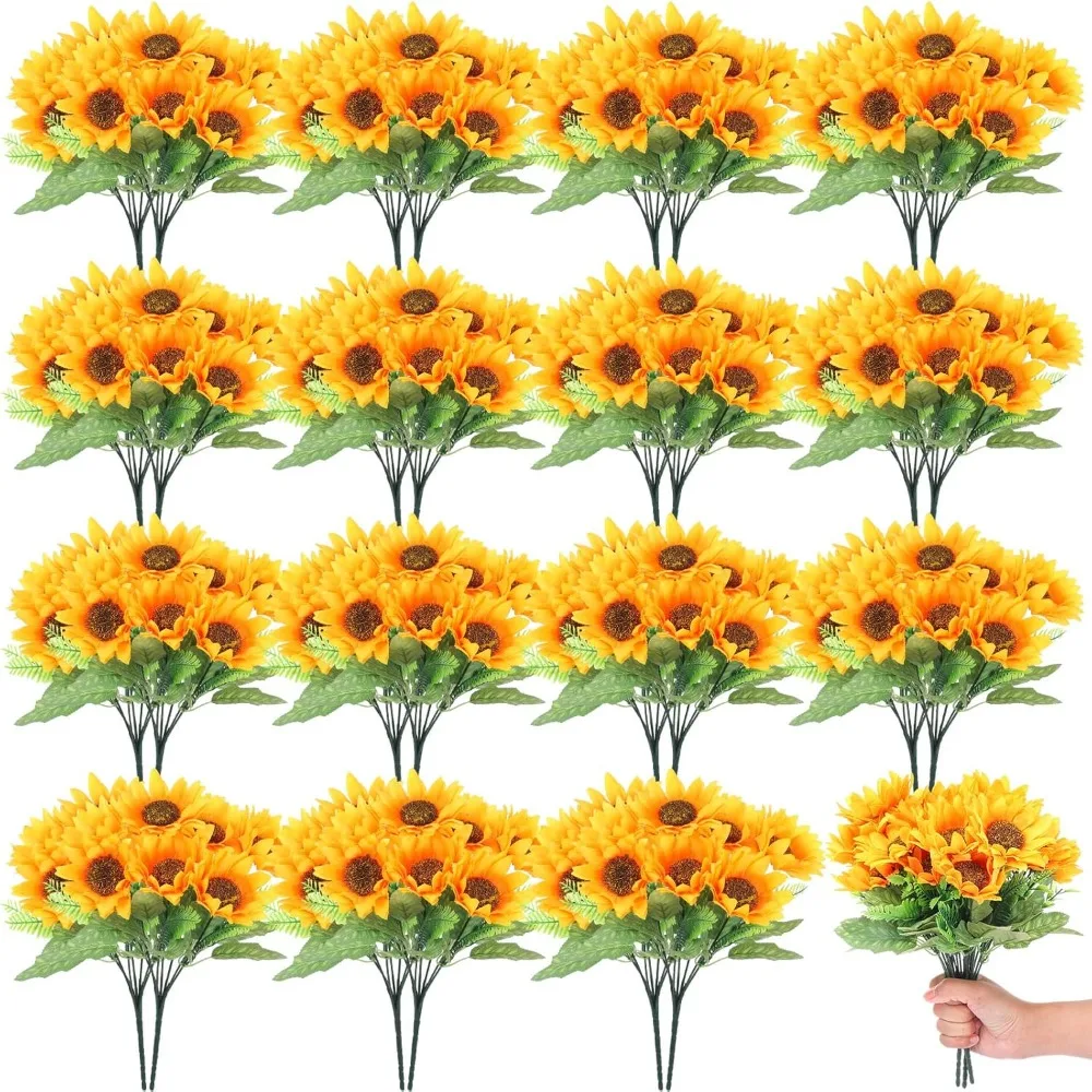 

30 Bunches Sunflower Artificial Flowers, Each with 11.8High Bride Holding Silk Sunflower Bouquet Sunflower Decor for Tables