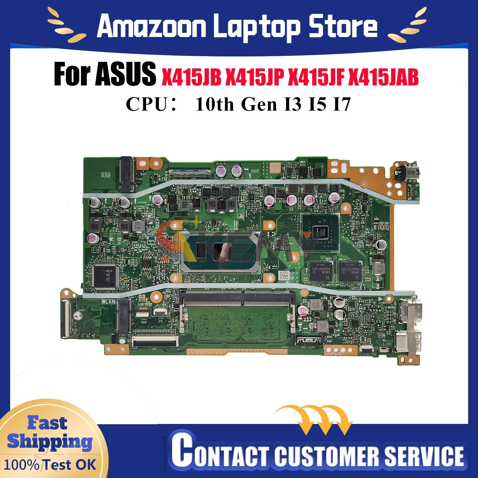 

X415JP Laptop Motherboard For ASUS VivoBook V5200J V4200J X415JP X415JAB X415J X415JF A416J Mainboard With I3 I5 I7 CPU tests OK