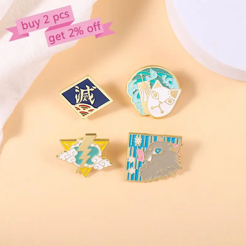 Pins Custom Anime Brooches Fox Face Lapel Badges Cartoon Inosuke Animal Jewelry Gift for Kids Friends Demon Slayer Enamel