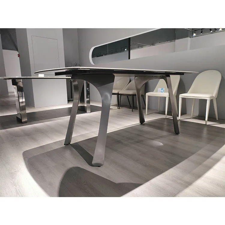 New Model 63 Inch Living Room Furniture Luxury Stainless Steel Slate Top Dining Table