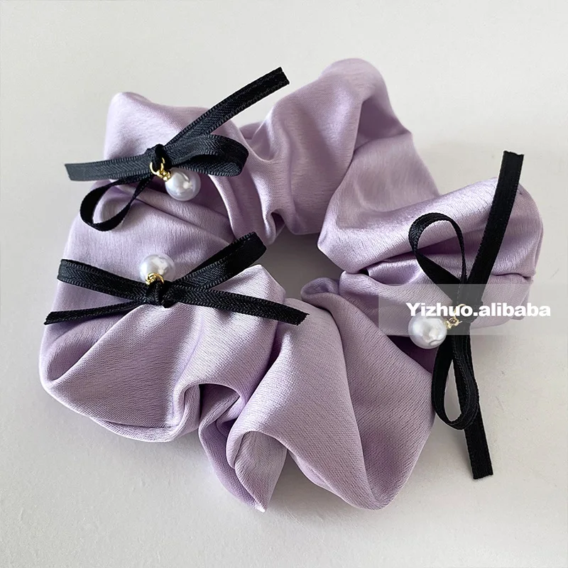 Scrunchies roxos para meninas e mulheres, acessórios para cabelo Y2K, laço de cabelo com pérolas, laços para coque