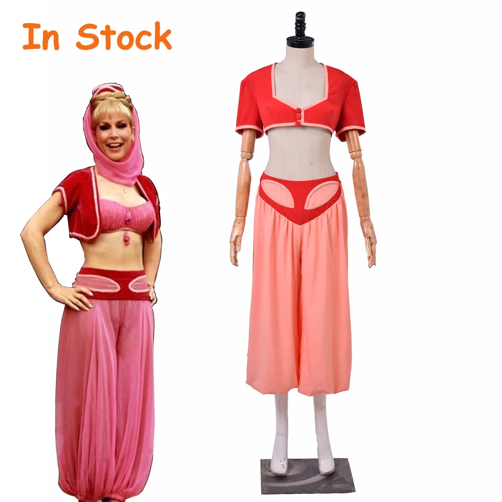 In Stock TV I Dream of Jeannie Cosplay Jeannie Red Sexy Two Piece Women Outfit Halloween Suit