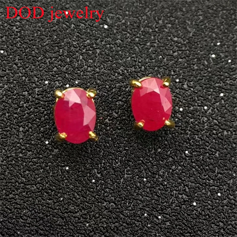 Natural Ruby 5x7mm Earrings Sterling 925 Silver Elegant Fine Jewelry for Women Lady Party Wedding Gift with Box