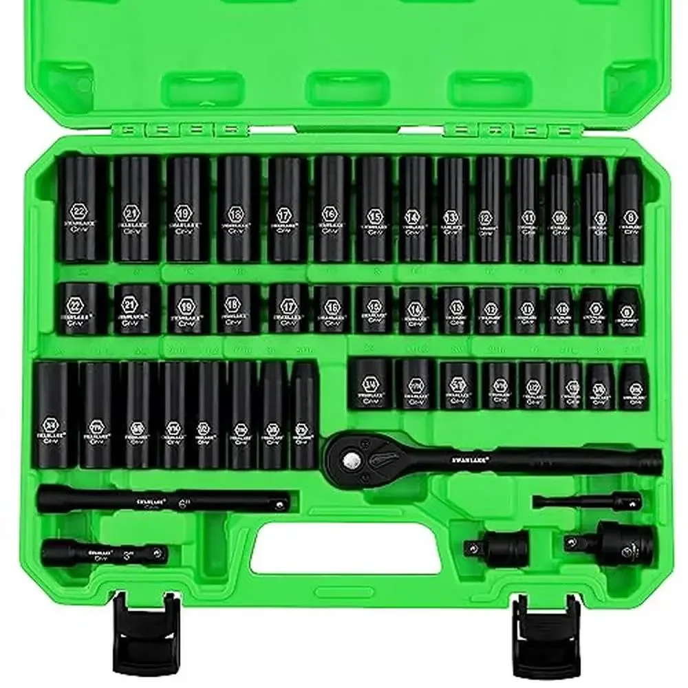 

Socket Set 50-Piece Standard SAE Metric 6-Point Cr-V Ratchet Extension Universal Joint Reducer Laser Marking Storage Box