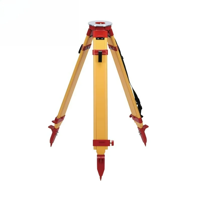 RTW20A Double Lock Large Round Head Heavy Duty Wooden Measuring Tripod for Total Station Leveling, Red Stable Wooden