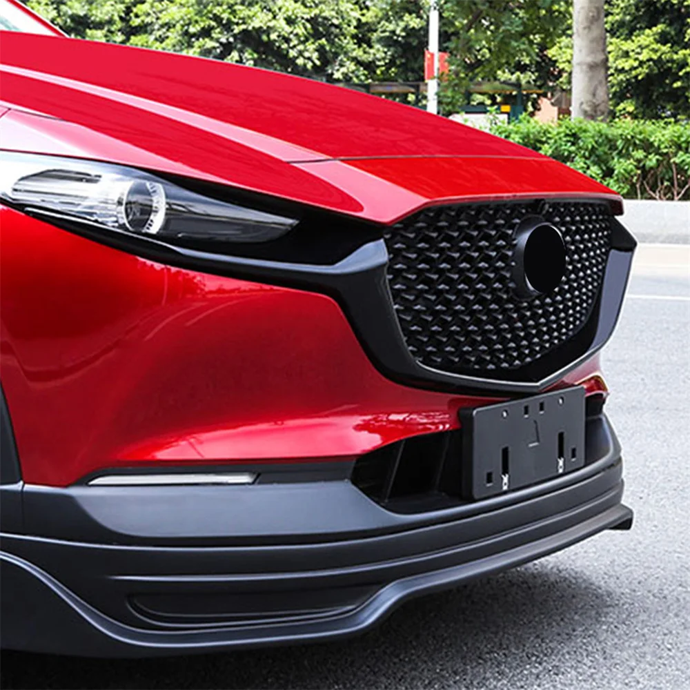 for Mazda CX-30 CX30 2022 2023 Car Accessories Front Center Grill Grille Strip Molding Cover Trim ABS Glossy Black 2pcs