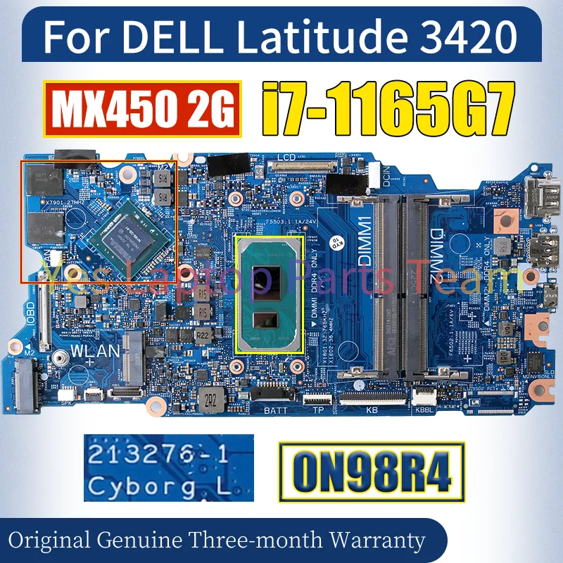 213276-1 For DELL Latitude 3420 Laptop Mainboard CN-0N98R4 0N98R4 SRK02 i7-1165G7 MX450 N18S-G5-A1 Notebook Motherboard