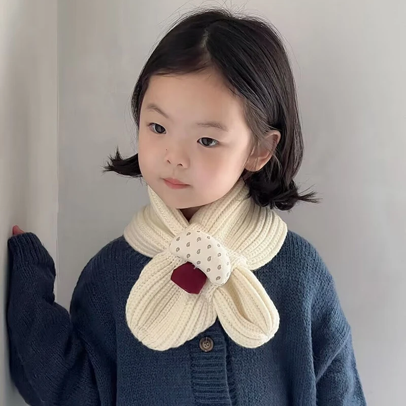 Cute Mushroom Kids Cross Scarf Winter Thick Warm Knitted Neckerchief for Boy Girl Outdoor Windproof Anti-Cold Kids Neck Covers