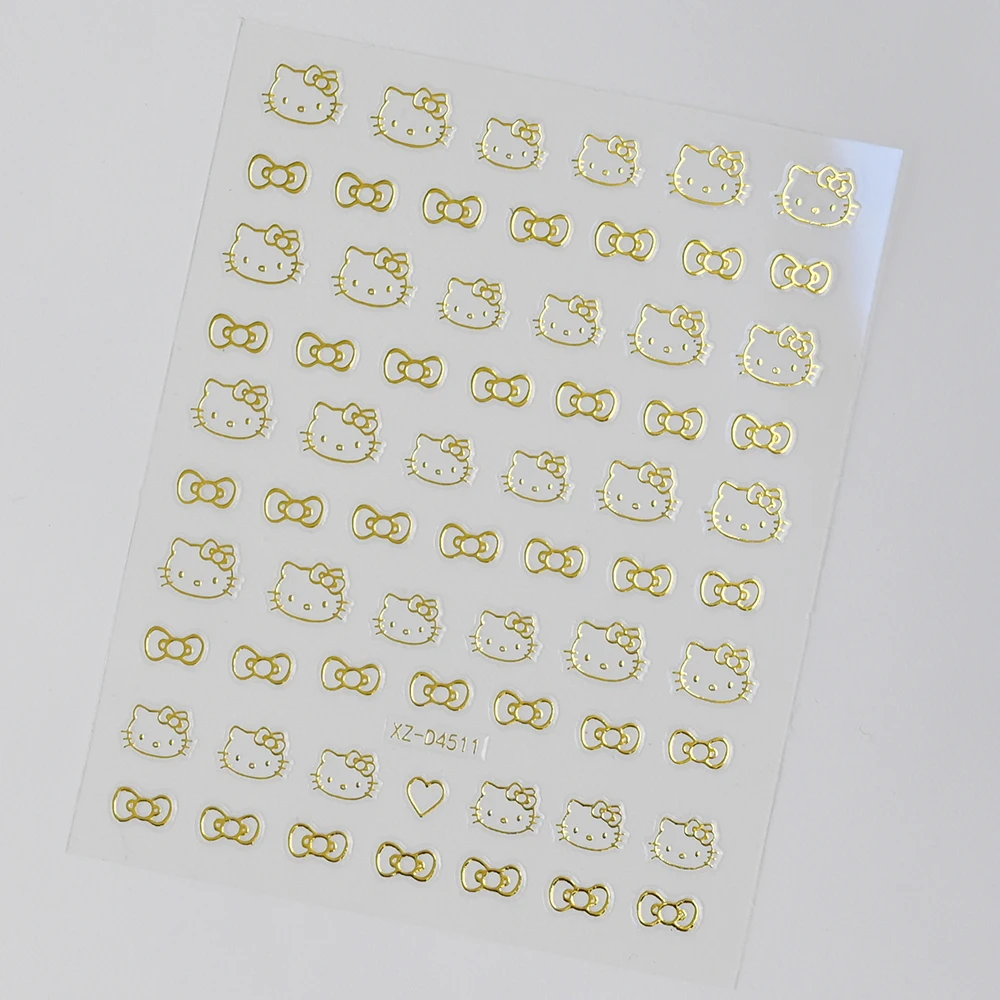 1pcs สีแดง Hello Kitty 3D การ์ตูนสติกเกอร์เล็บ Self-Adhesive วันวาเลนไทน์หัวใจริมฝีปากเล็บ Decals ดอกไม้ตกแต่งเล็บ