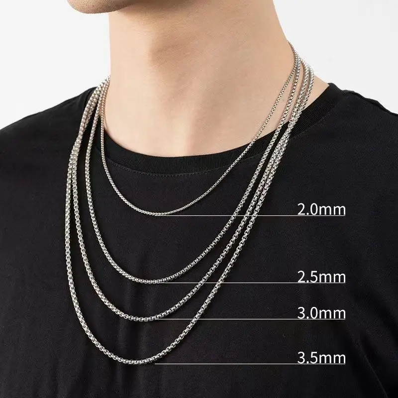 2MM/3MM Width Stainless Steel Square Rolo Chain Necklace For Women Round Box Choker Necklace Men Fashion Jewelry Accessories