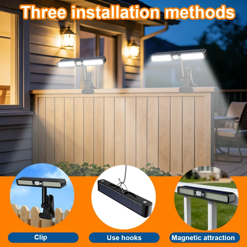 160 LEDs Clip/Bracket Solar Motion Lights Outdoor Waterproof Fence Lights Outside Portable Solar Powered Security Light