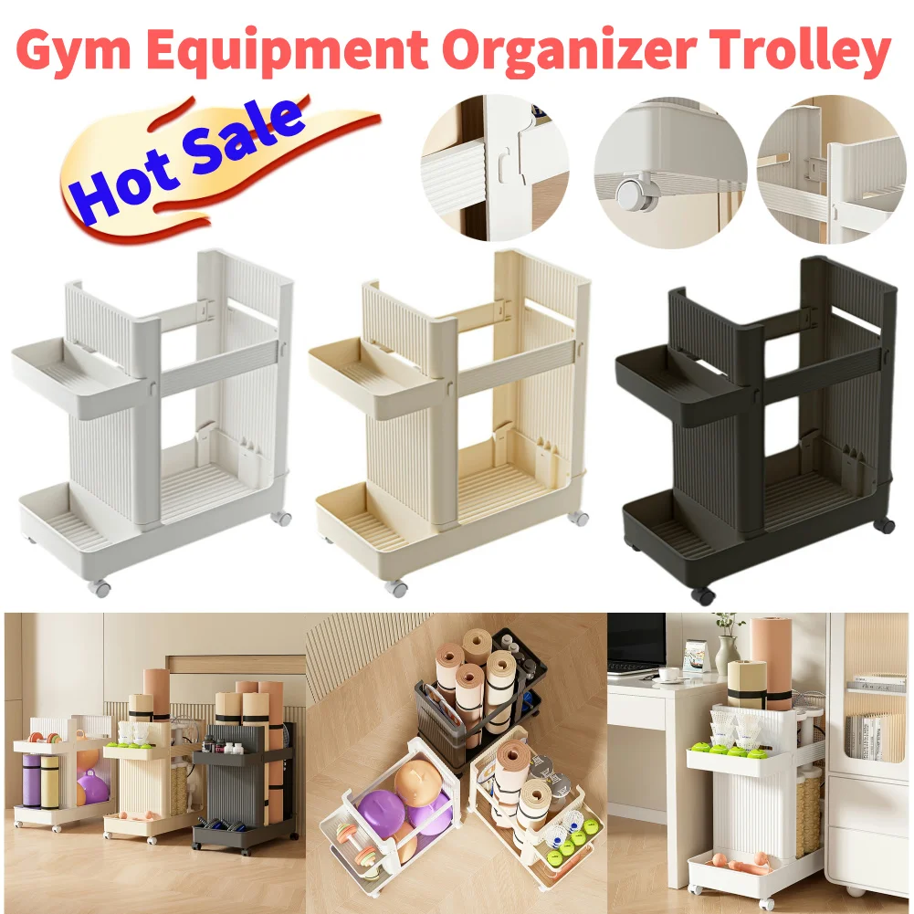 Gym Equipment Organizer Trolley with Wheels Sports Equipment Holder Yoga Mat Storage Rack Fitness Equipment Sport Tool Organizer