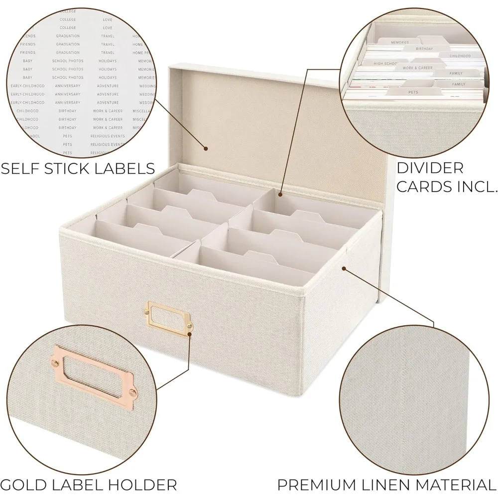 منظم ألبوم الصور من الكتان - يحمل 1700 صورة مقاس 4 × 6 مع فواصل، حل تخزين متين