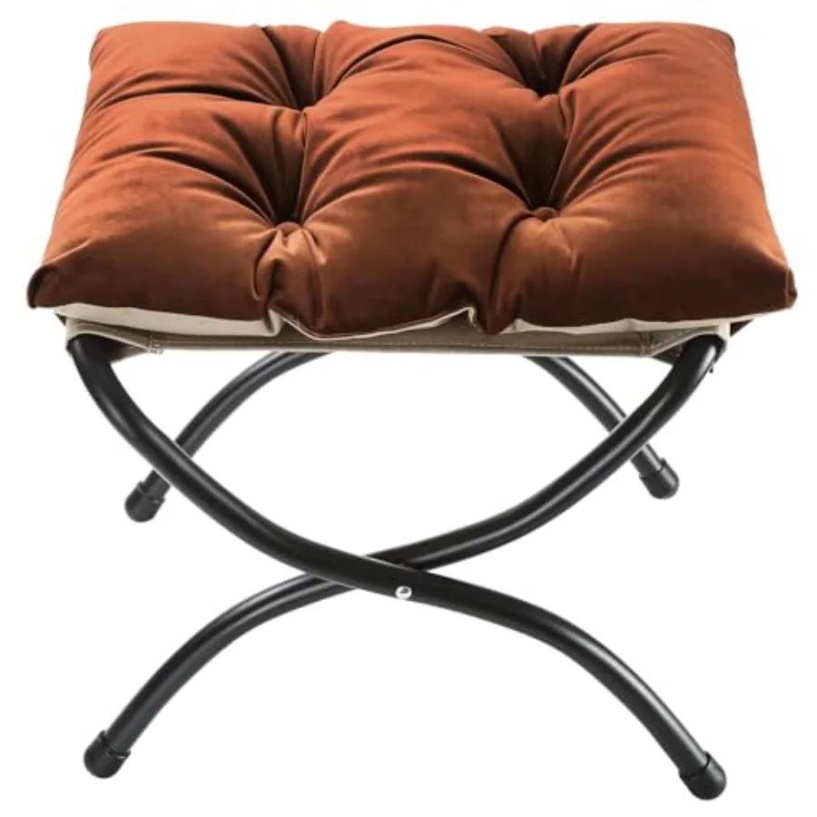 

15" Foldable Feet Stool Ottoman with Metal Frame - Washable Upholste Indoor/Outdoor Footrest for Living Room, Bedroom, Patio -