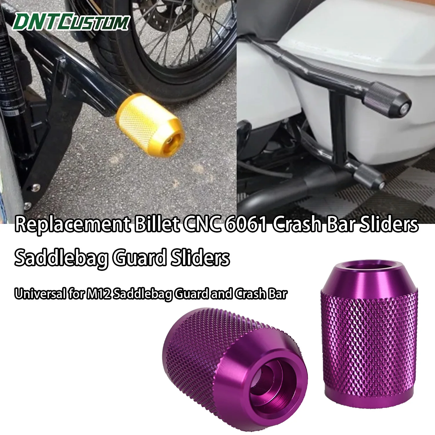 

DNTCUSTOM Сменные защитные слайдеры из фрезерованного алюминия 6061 для кофров и дуг безопасности, универсальные для Harley M12