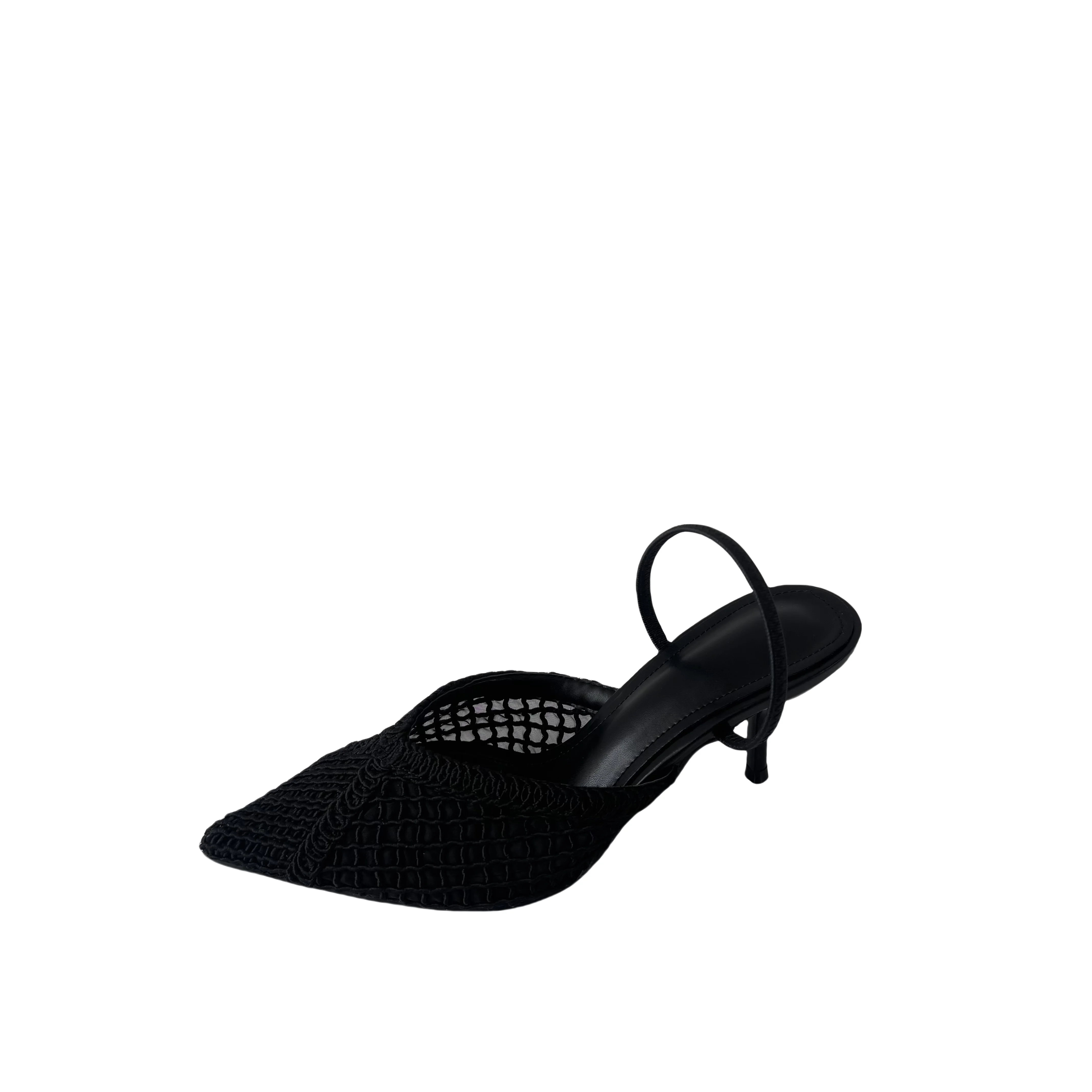 

Work Heels Woman Office Shoes Brown Pointed Toe Slingback Pumps Black Weav Summer Shoes Ladies High Heels Size 42 43