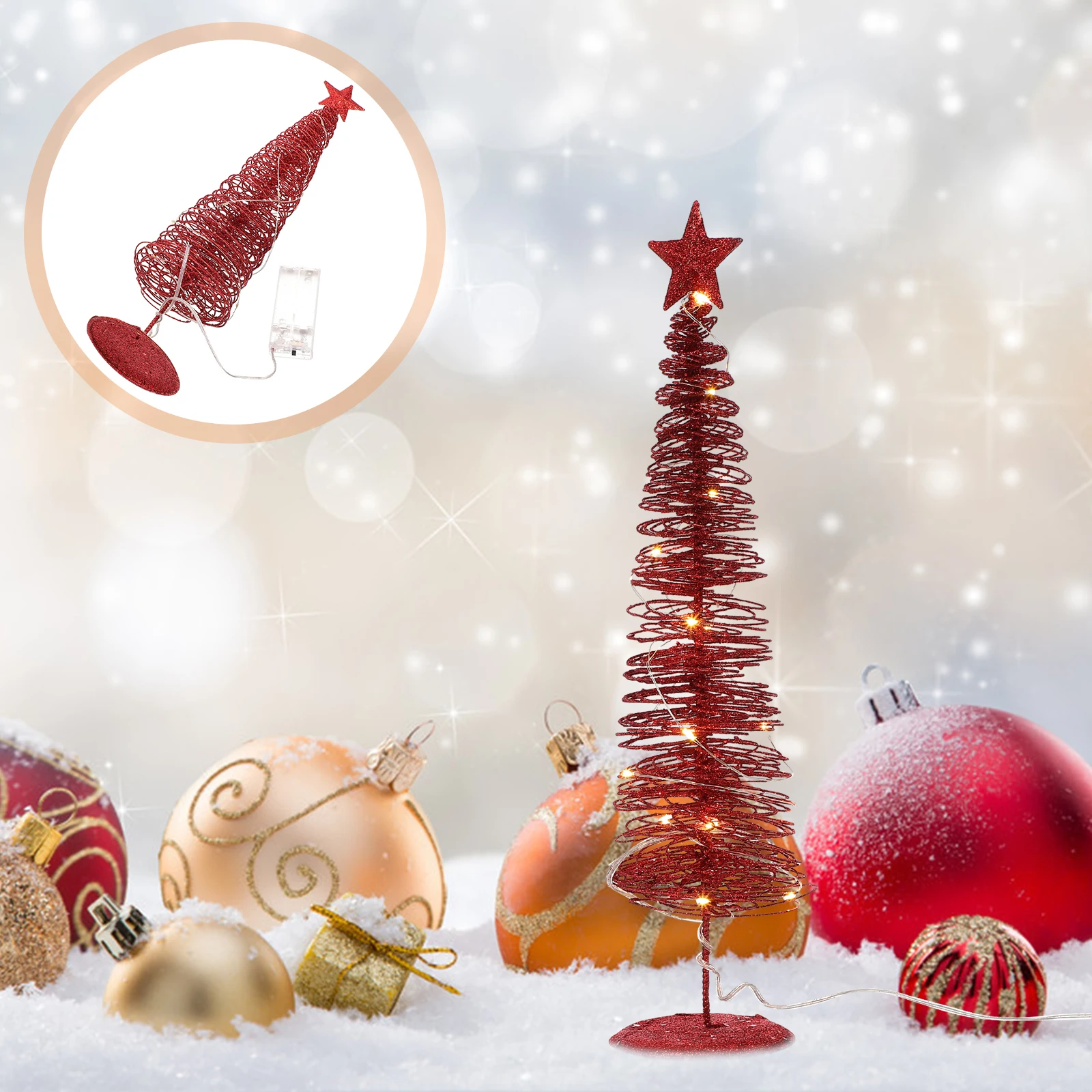 

Metal Winding Christmas Tree Xmas Trees Luminous Ornament Festival Desktop Decor Glowing LED Wrought Iron Adornment