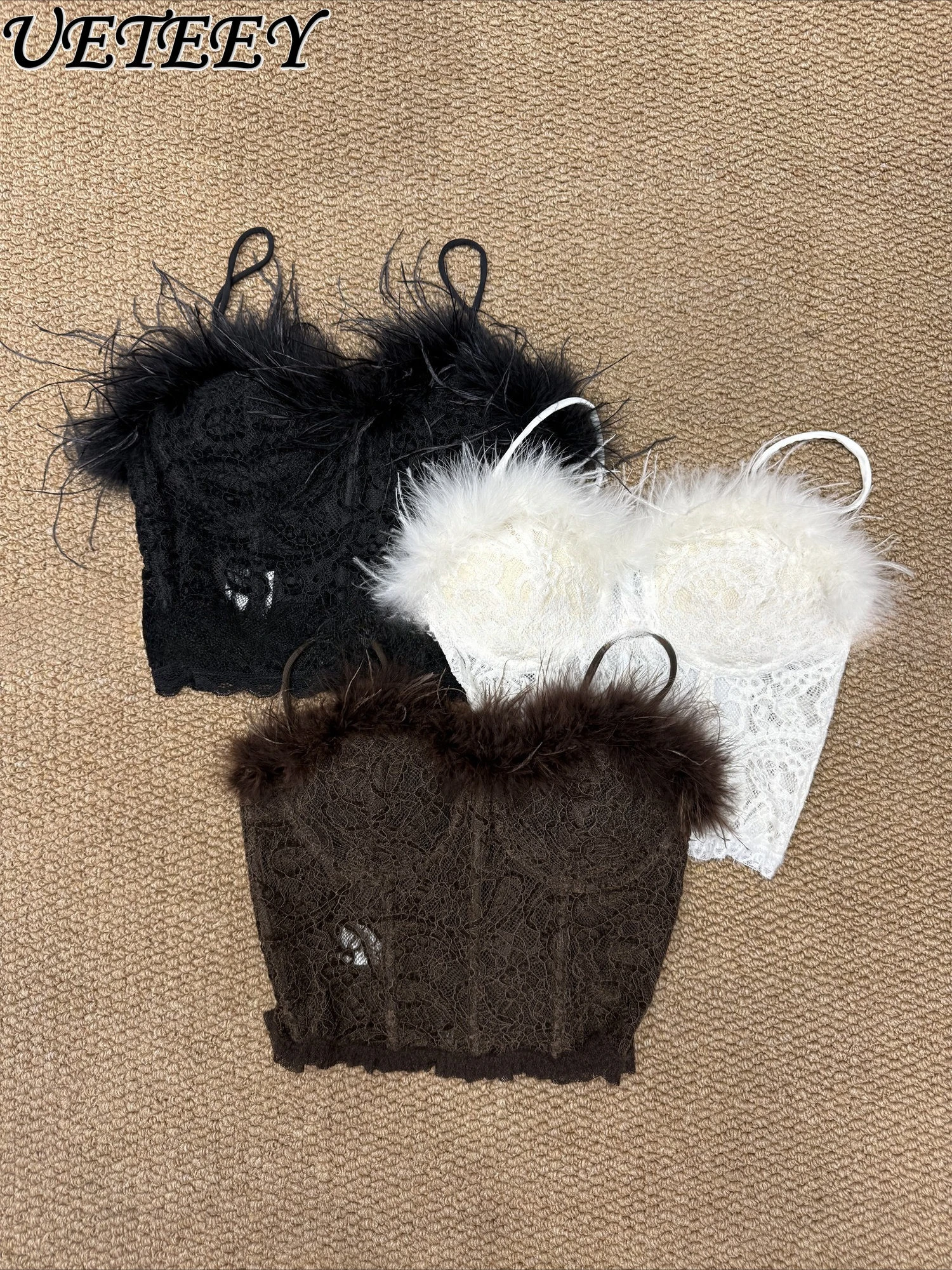 

Стильный укороченный топ-камизоль с пуш-ап эффектом и меховой отделкой, кружевной, для женщин, можно носить как нижнее белье или верхнюю одежду, с эффектом утяжки талии и красивой спинкой