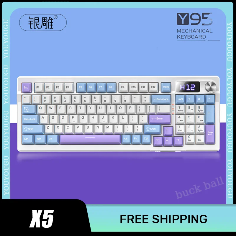 

YINDIAO Y95 Mechanical Keyboard 3mode Wireless Keyboard 2.4G USB Bluetooth Custom 95key RGB Hot Swap Gaming Esport Keyboard Gift