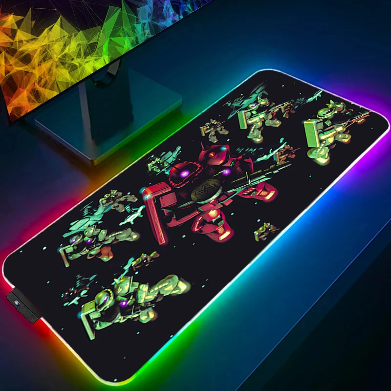 

RGB Gaming Mouse Pad 90x40cm Mechanical Warrior G-gundam Z-zaku II Anime PC Desk Mat Backlight XXL Laptop LED Mousepad Backlight