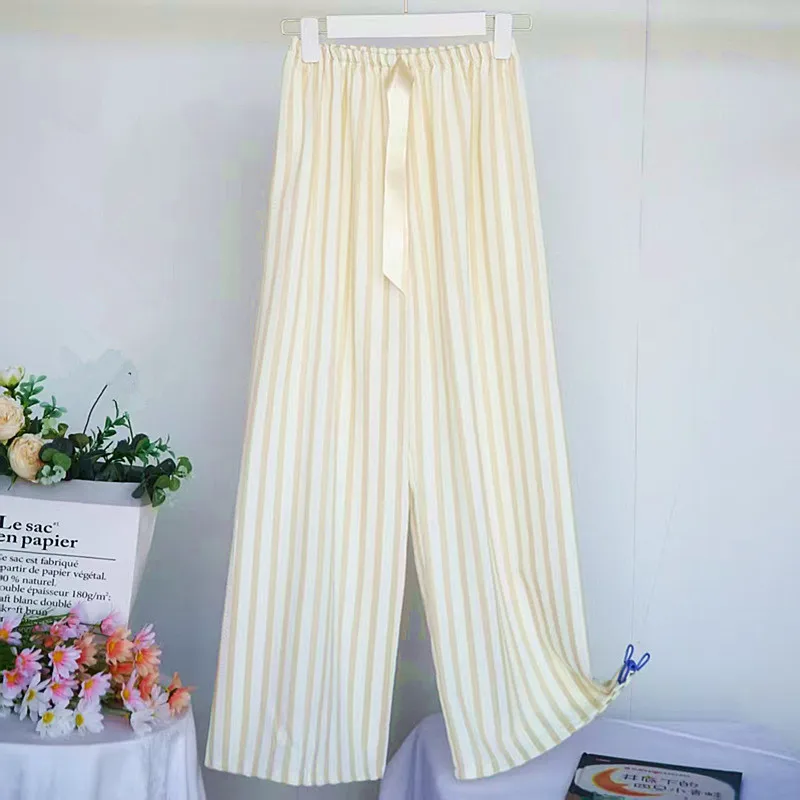 

Fashion Striped Pajama Pants For Women Sweet Belt Spring Summer Sleepwear Pyjamas Pant Home Wear Sleep Wide Leg Trousers