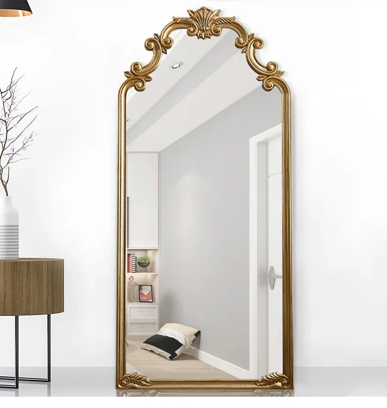 

French Vintage Court Style Carved Floor Mirror Home Bedroom Wall Hanging Dressing Mirror