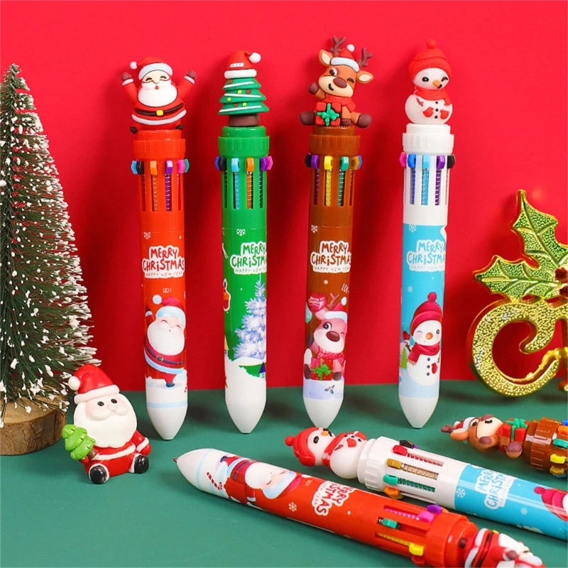 

Christmas Ballpoint Pen 10-Colors-in-1 Multicolor Pen for Christmas Stocking Stuffer Christmas Party Favor Supplies Drop Ship